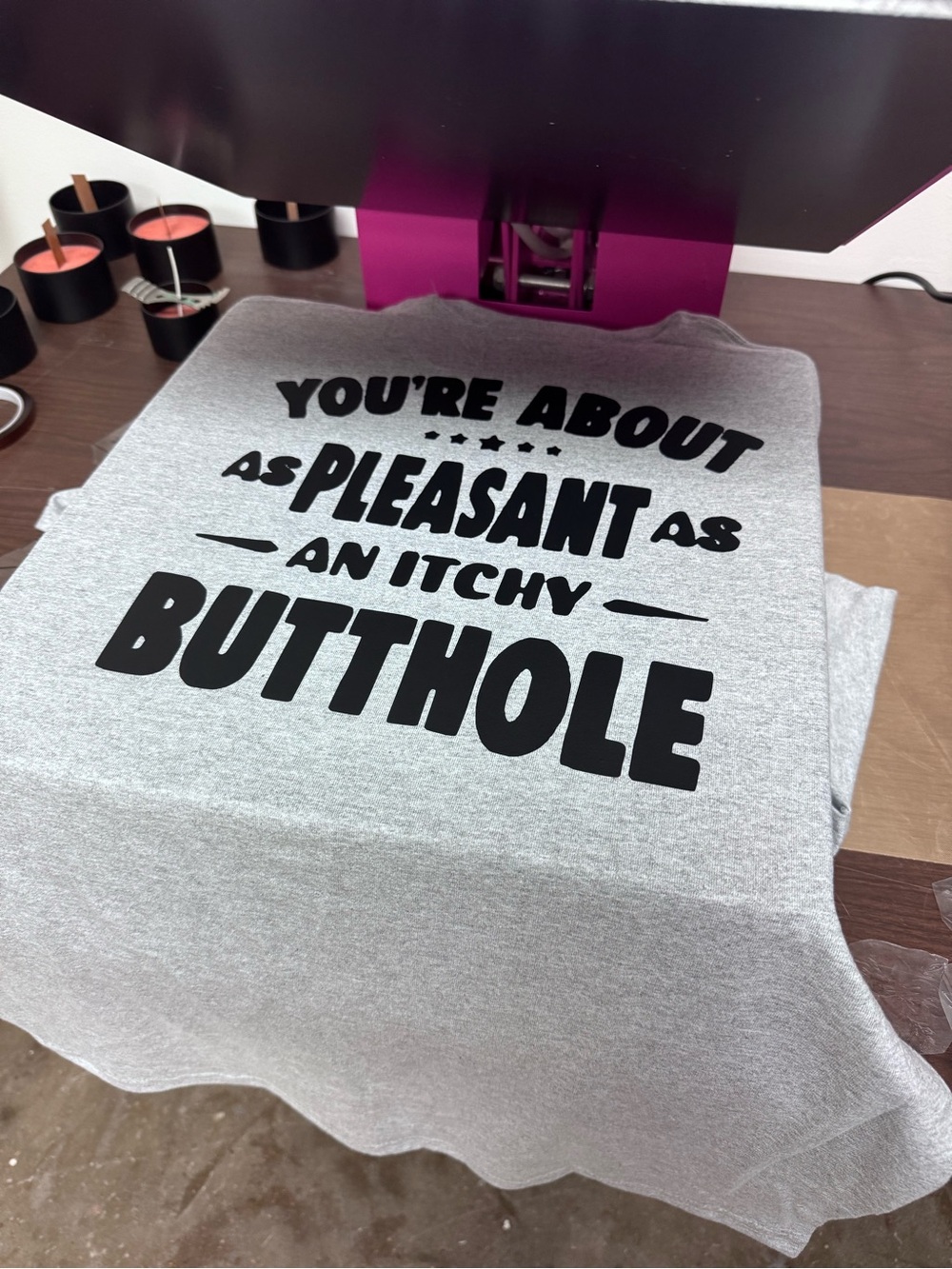 Gildan Gray Short Sleeve Tee with Black Humorous Text - Picture 2 of 3